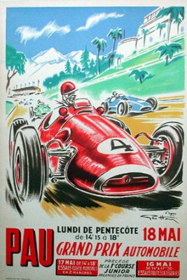 Geo Ham - 1950's Pau Grand Prix Poster Drawing Print For Sale - Artwork
